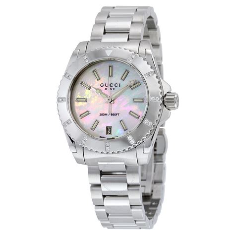 gucci mother of pearl dial stainless steel ladies watch|Gucci 147.4.